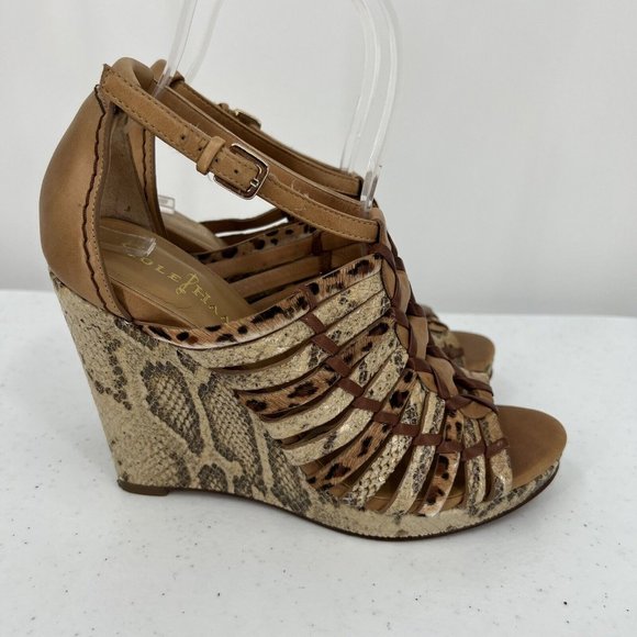 Cole Haan Women's Wedge High Heels Size 6.5B Leopard Snake Print 4" Heels - Picture 4 of 14